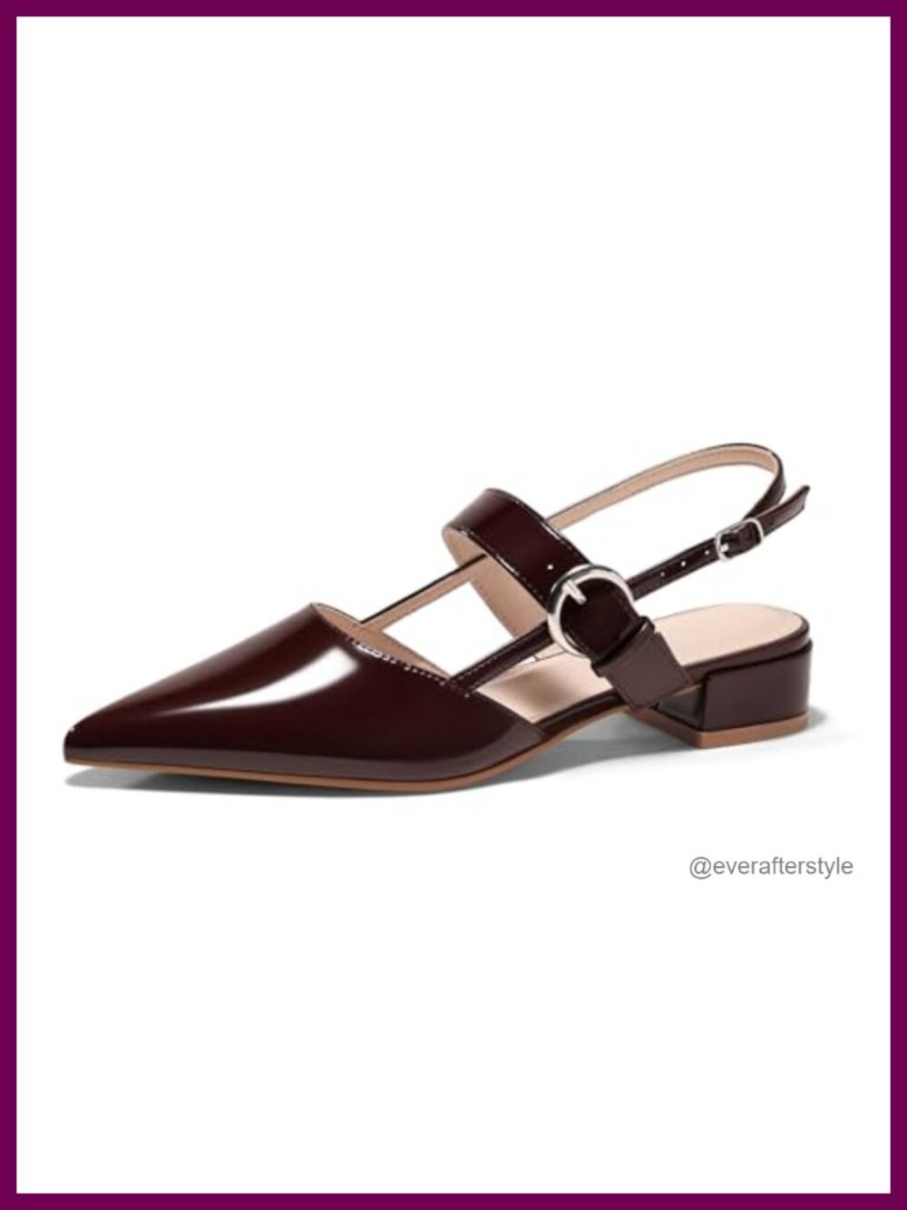 Faux Leather Slingback Flats Chunky Low Heel Mary Jane